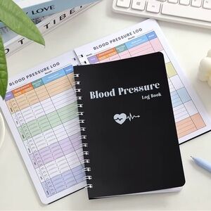 Black Blood Pressure Log Book with Spiral Binding